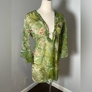 Green Floral Women Swim Coverup on the beach style
